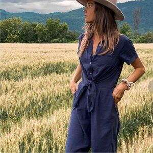 Toad&Co Taj Hemp Short Sleeve Jumpsuit in Navy